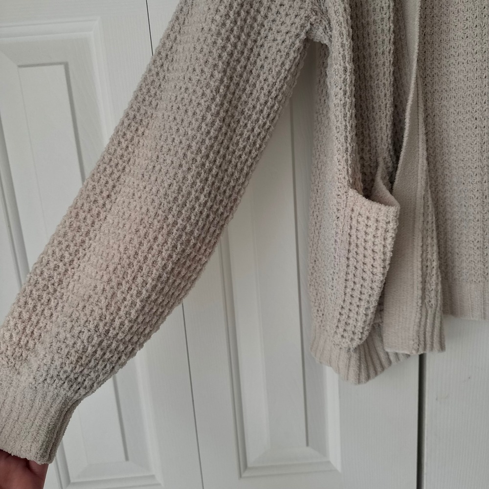 American Eagle Women Oatmeal Beige Waffle Knit Open Front Cardigan Sweater Large - Picture 4 of 4